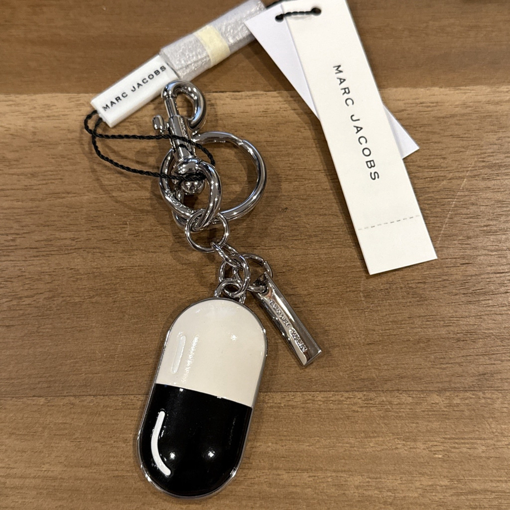 Marc Jacobs 3D Pill Bag Charm Keychain Black White New